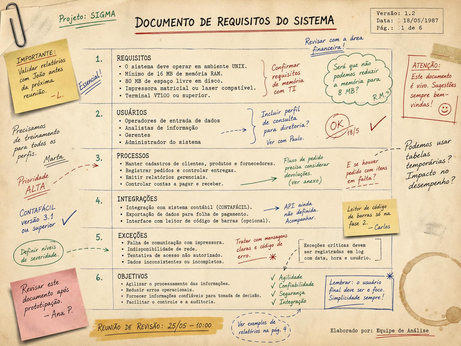 Facilitador conduzindo entrevista com quatro participantes de perfis diferentes em uma mesa de escritório
